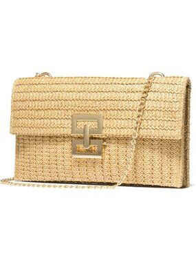 Women's Khaki Small Raffia Shoulder Bag Straw Purse Woven Beach Elegant  Bag